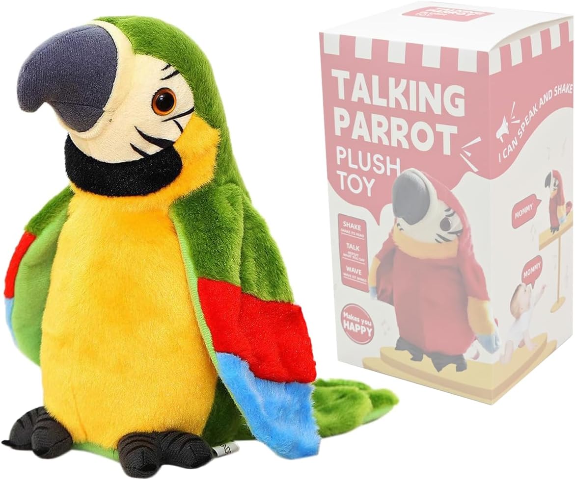 Cutiest Talking Parrot Toy Mimicry Pet Speaking Plush Toy Repeat What You Say Waving Wings Electronic Record Bird Toy Stuffed Animal Interactive Sensory Educational Toy Birthday Xmas Gift