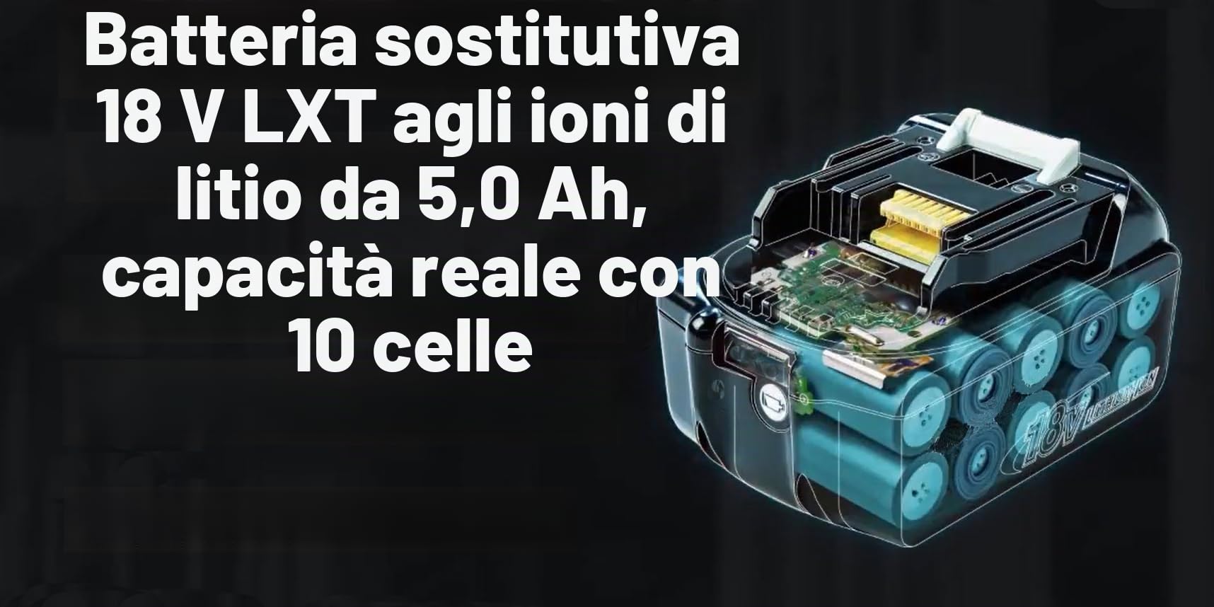 Batteria di ricambio 18V 5.0Ah BL1850B per Makita 18 Volt LXT con indicatore di potenza Batteria per elettroutensili BL1860B BL1850B BL1850 BL1840B BL1840 BL1830 BL1815B BL1815, 2 pezzi