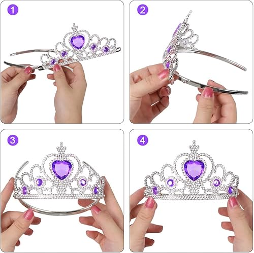 Miniatura 3 de Vicloon Accesorios de disfraz de princesa, 2 piezas de corona de princesa y varitas para niñas pequeñas, juego de regalos de juguete de joyería de