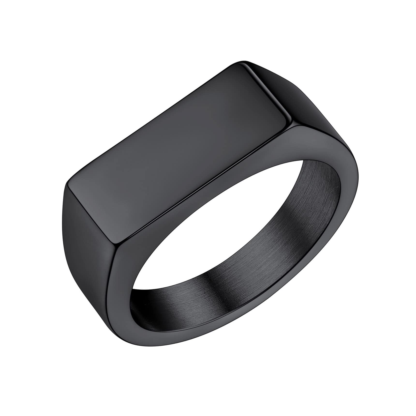 Bestyle Stainless Steel Signet Ring for Men Women in Gold/Black/Silver/Vintage Gray Tone, Chunky Thick Heavy Dome Band Ring Cool Finger Ring, Gift for Dad Husband, Size 7-14 Customizable