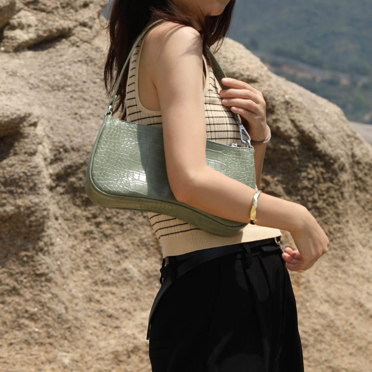 S.Leaf Retro Shoulder Bag Soft Crocodile Vegan Leather PU Clutch Purse Designer Handbags Best Friend Birthday Gifts for Women