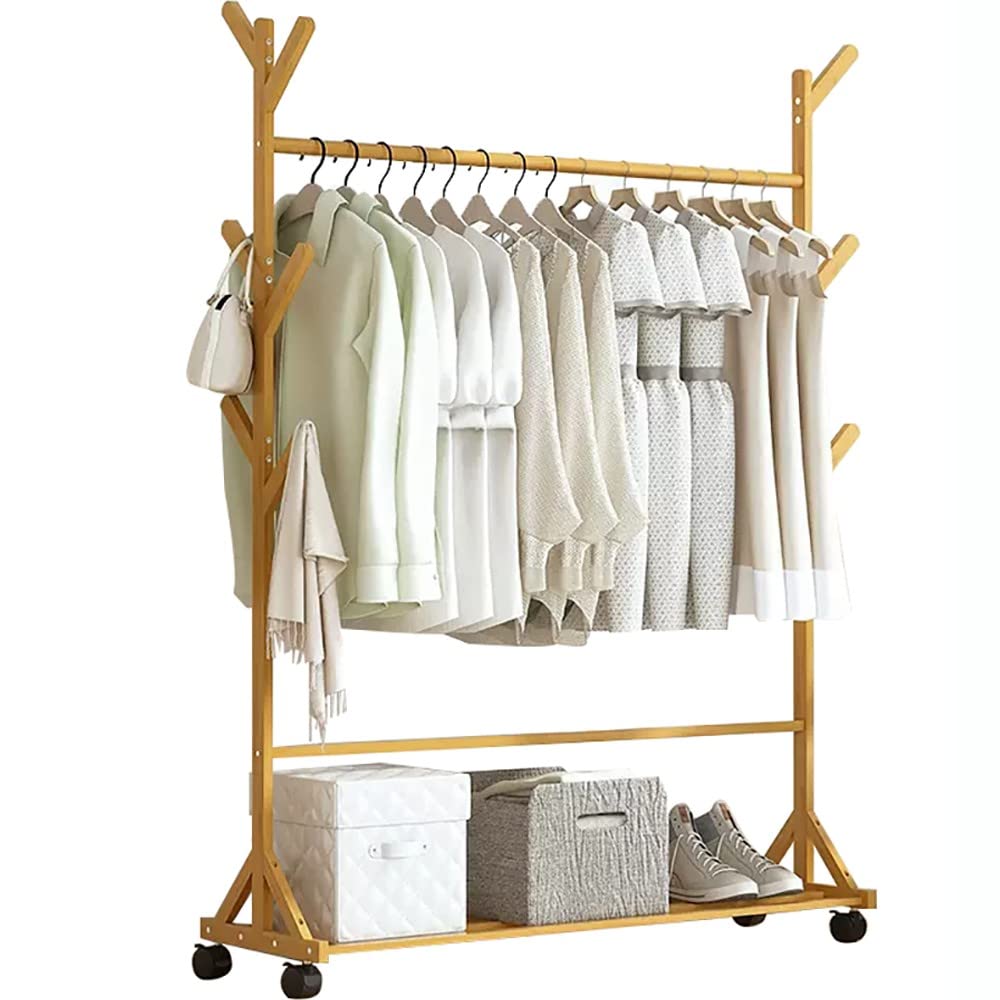 YNBSHGAA Bamboo Clothing Standing Rack, Garment Rack, Freestanding Hanger Bedroom Clothing Rack for Hallway Living Room Bedroom/a/80 * 35 * 155Cm,A-100 * 35 * 155Cm(A)