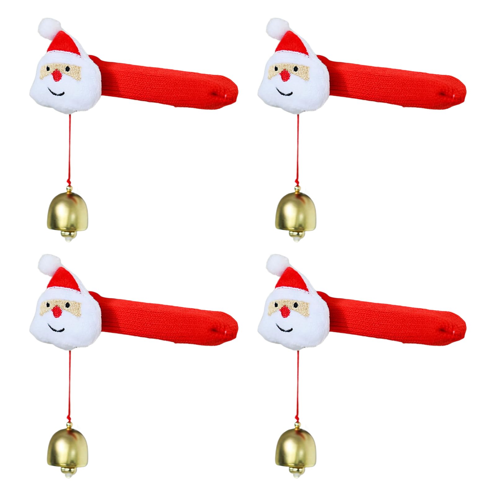 Msioytog A 4Pcs Holiday Door Handle Covers With Hanging Bells Soft Christmas Decors For Family Festives Ccessories Quick Setups Holiday Door Handle Covers