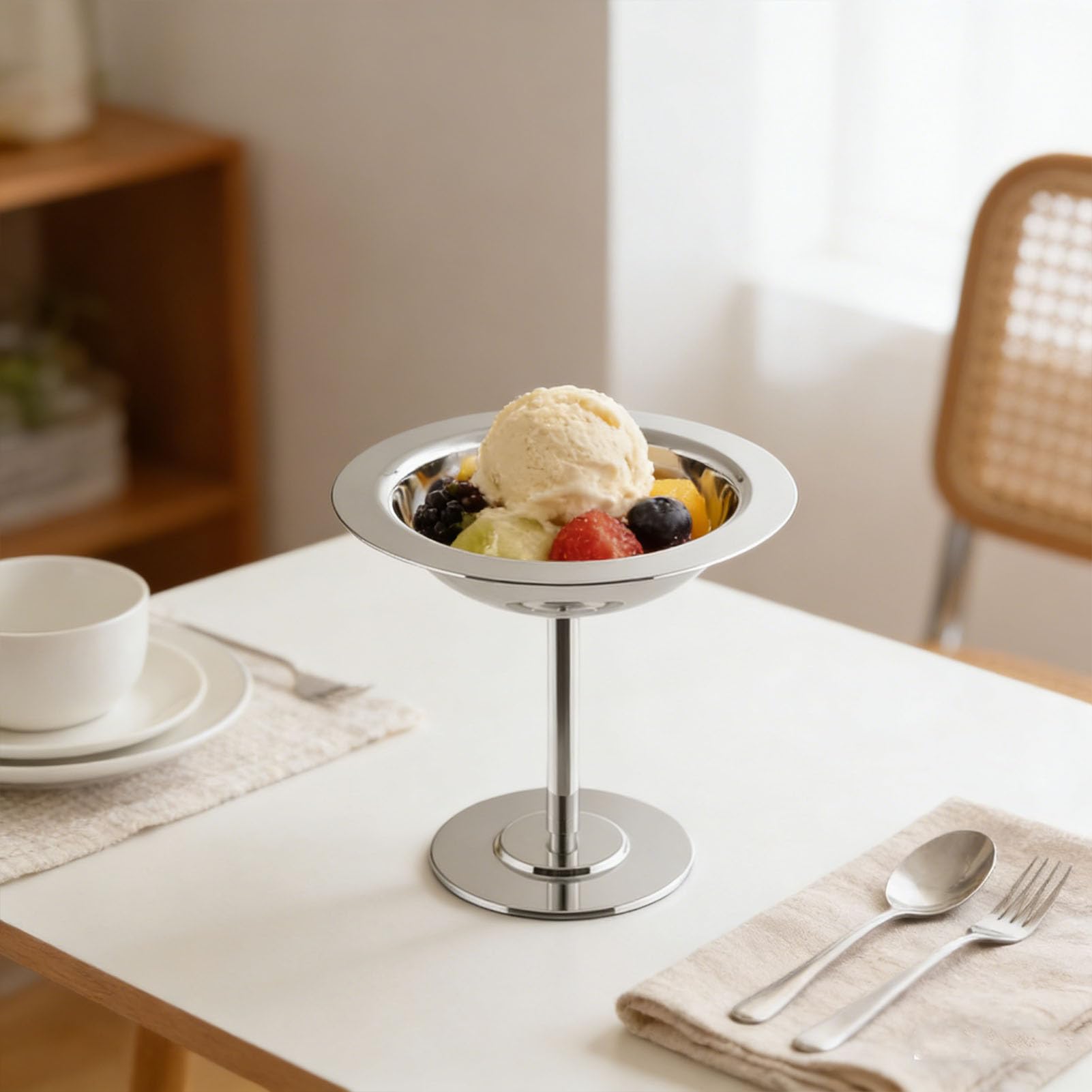 Eisbecher, Elegante Schüssel aus Edelstahl 304 mit Fuß für Desserts, Pudding und Obst, Perfekt für Partys und Restaurants