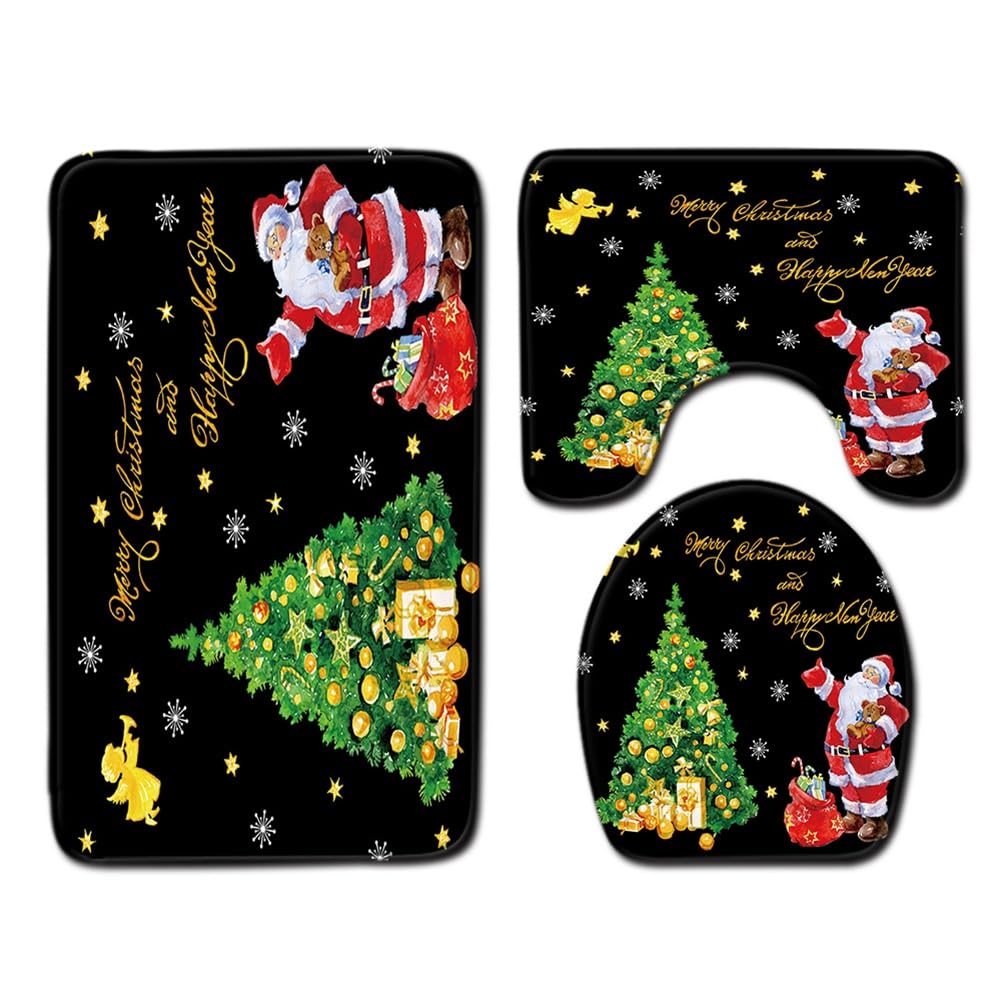 shouzhigo Christmas Santa Claus and Snowman Toilet Seat Cover and Rug Decorations Toilet Seat Lid Cover & Tank Cover Bath Mat,3PCS (G)