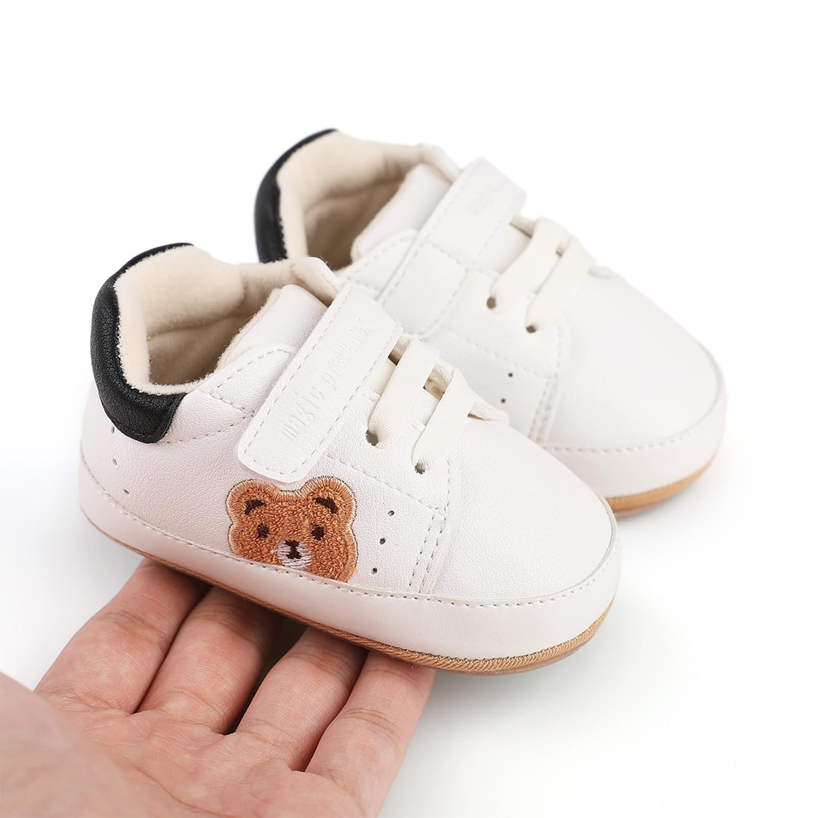 Infant Baby Boys Girls Moccasins Sneakers Bear Embroidery Soft Sole Flat PU Leather Anti-Slip Prewalkers Pram Toddler Trainers Run First Walker Shoes for 0-18 Months - 5