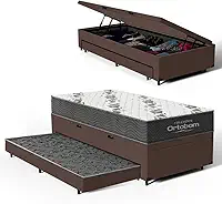 Bicama Box Baú Solteiro com Colchão de Espuma D33 Ortobom Airtech 100 + Auxiliar Unique 88cm (Marrom)