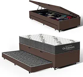 Bicama Box Baú Solteiro com Colchão de Espuma D33 Ortobom Airtech 100 + Auxiliar Unique 88cm (Marrom)