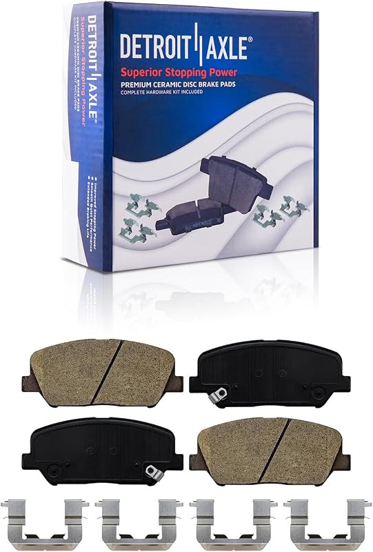 Pastilhas de freio dianteiras cerâmicas Detroit Axle P-1735 para Kia Forte, Forte Koup e Forte5 2014–2016 – Jogo com 4 unidades