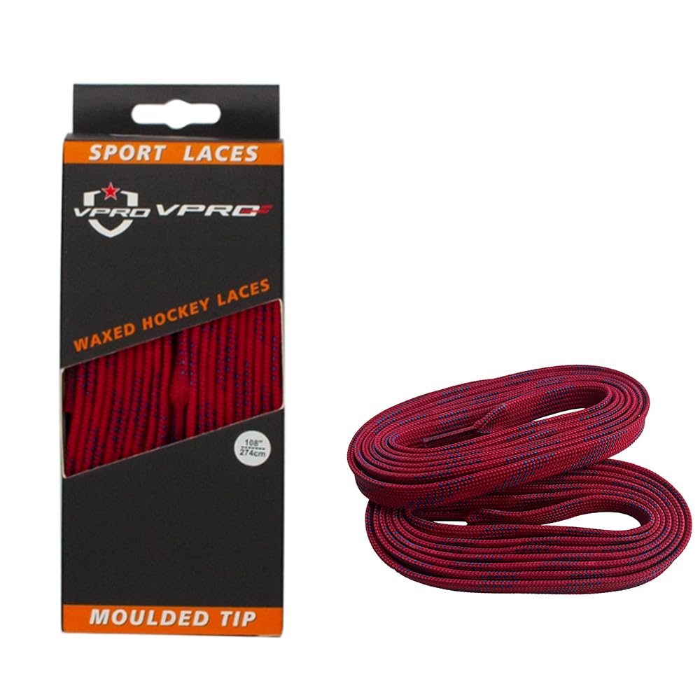 VPRO Gewachste Eishockey-Schnürsenkel in verschiedenen Farben, Eishockey-Schlittschuh-Schnürsenkel sind das perfekte Geschenk für Sportbegeisterte (Rot-blau, 108”)