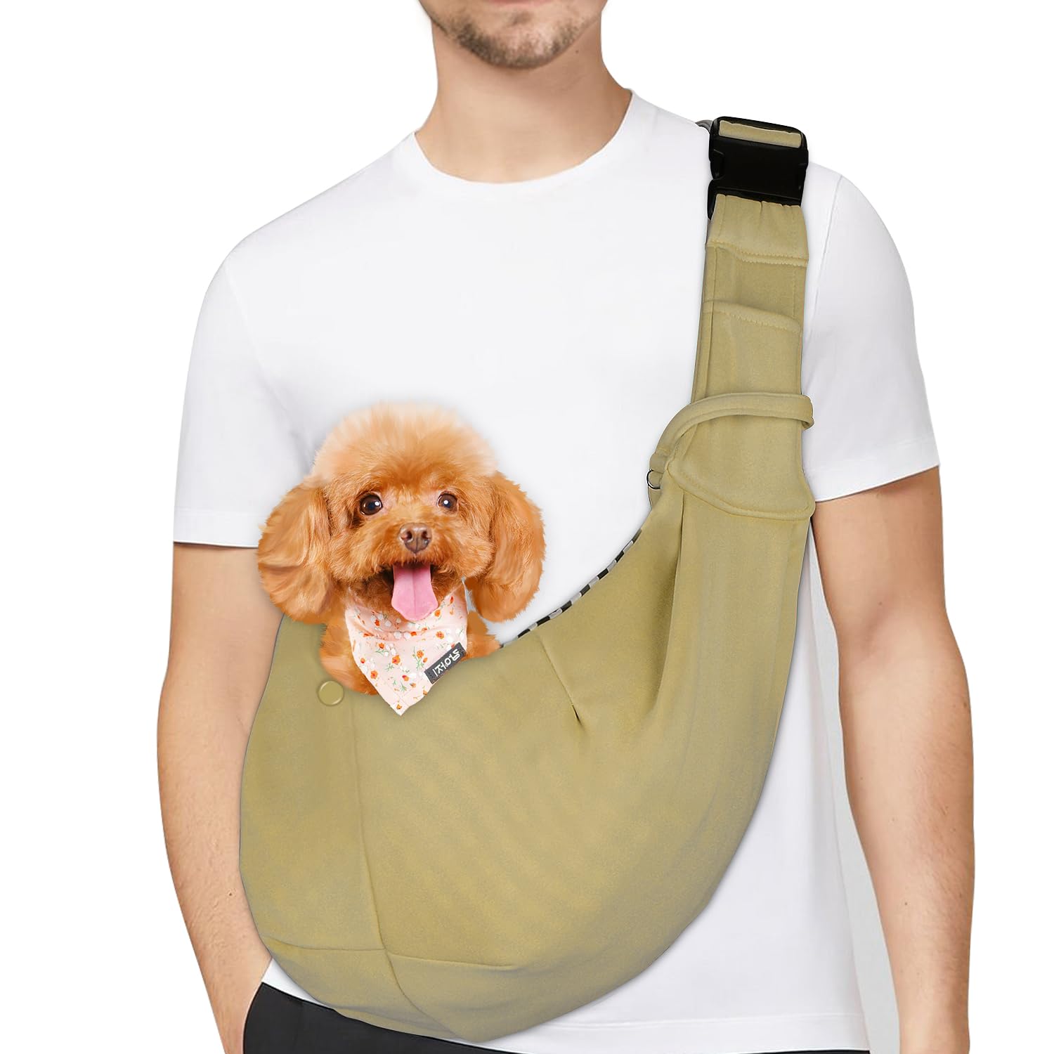 PETLOFT Puppy Sling, Dog Sling, Cat Sling, Adjustable Puppy Sling Carrier with Collar Hook for Small Pets up to 4.99kg, Khaki โ image 1