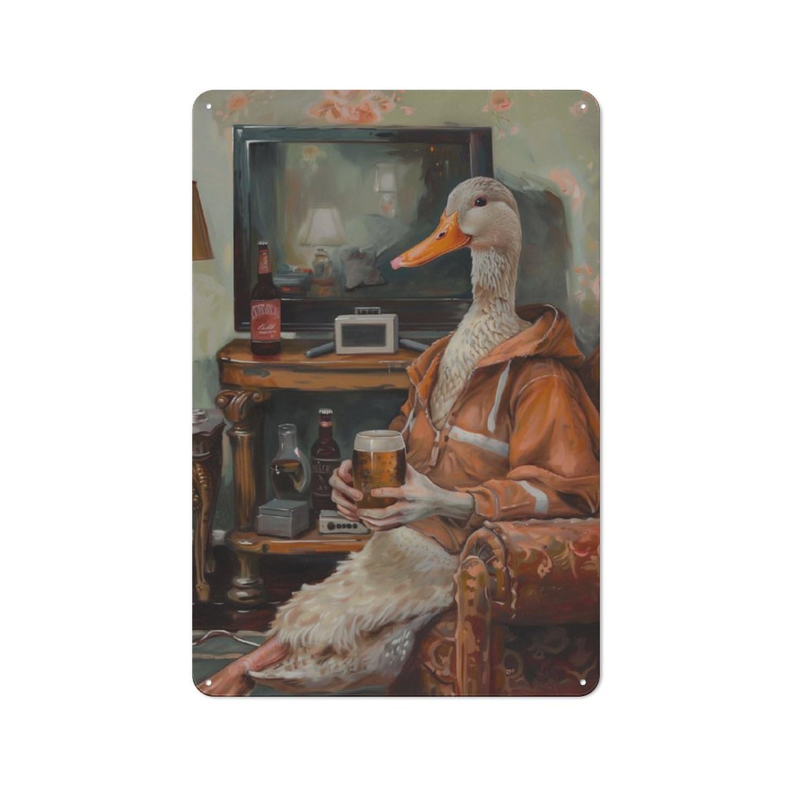 Junmoney Half Duck Half Human Beer Shed Style Decorative Metal Plaque 30X20cm Featuring Porch Wall Decor For Patio Bar, Workshop, Shed Or Kitchen