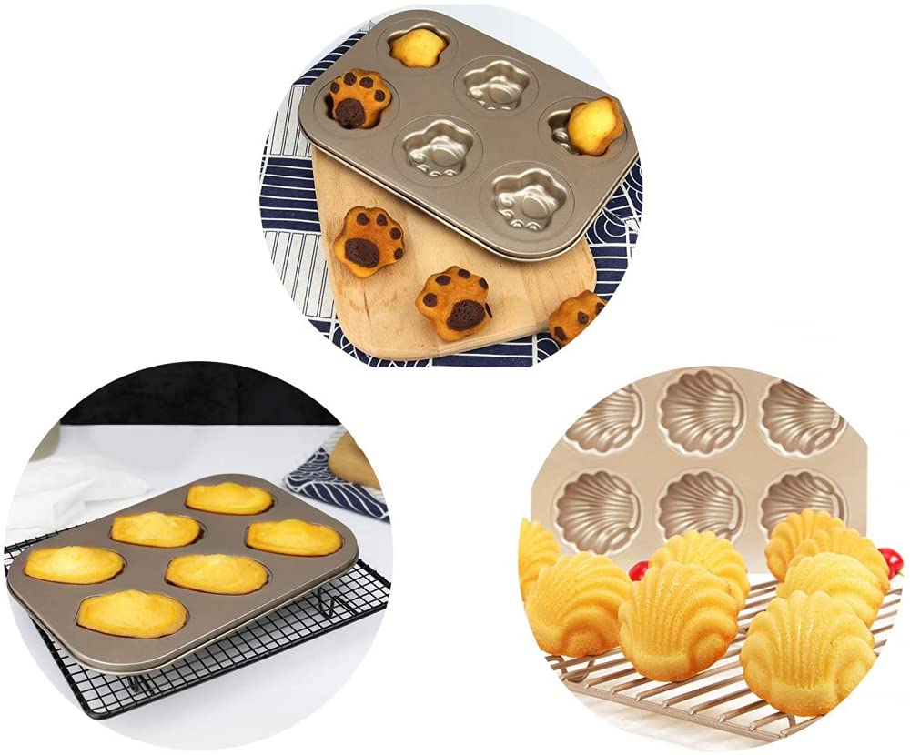 Cazuelas Para Pasteles, Paquete De 3 Moldes Antiadherentes, Bandeja Para Hornear De 6 Cavidades Molde Para Hornear Galletas Molde Para Bocadillos Dorado