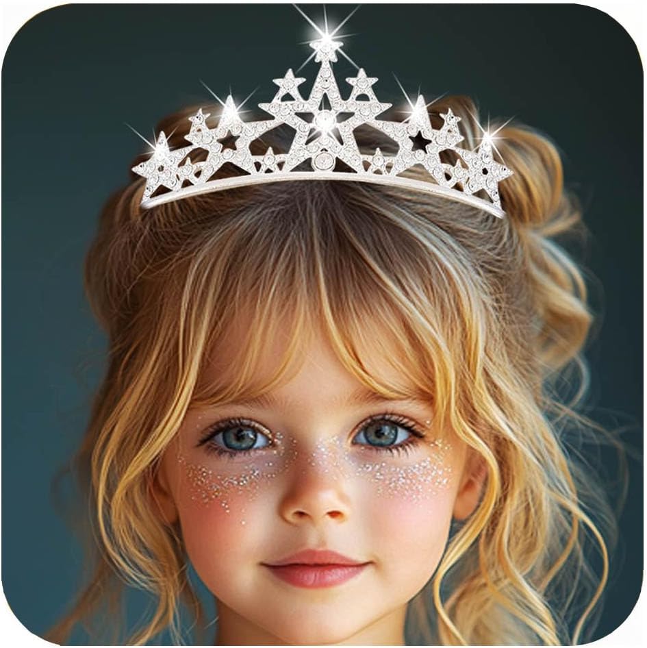 BARTOSI Princess Star Tiara and Crown Silver Crystal Tiaras Headband Bridal Rhinestone Crowns Headdress Hair Accessories for Girls