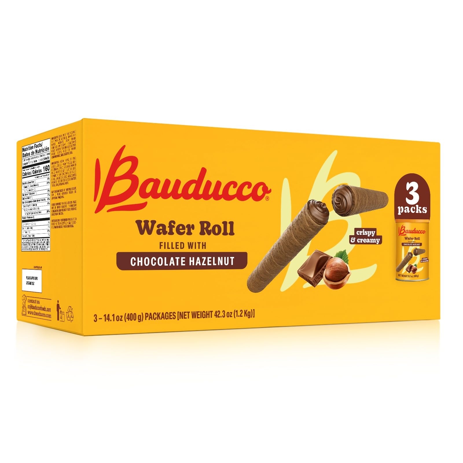 Bauducco Wafer Rolls – Crispy Chocolate Hazelnut Rolled Wafers Filled with Creamy Hazelnut, 42.3 oz (3-Pack)