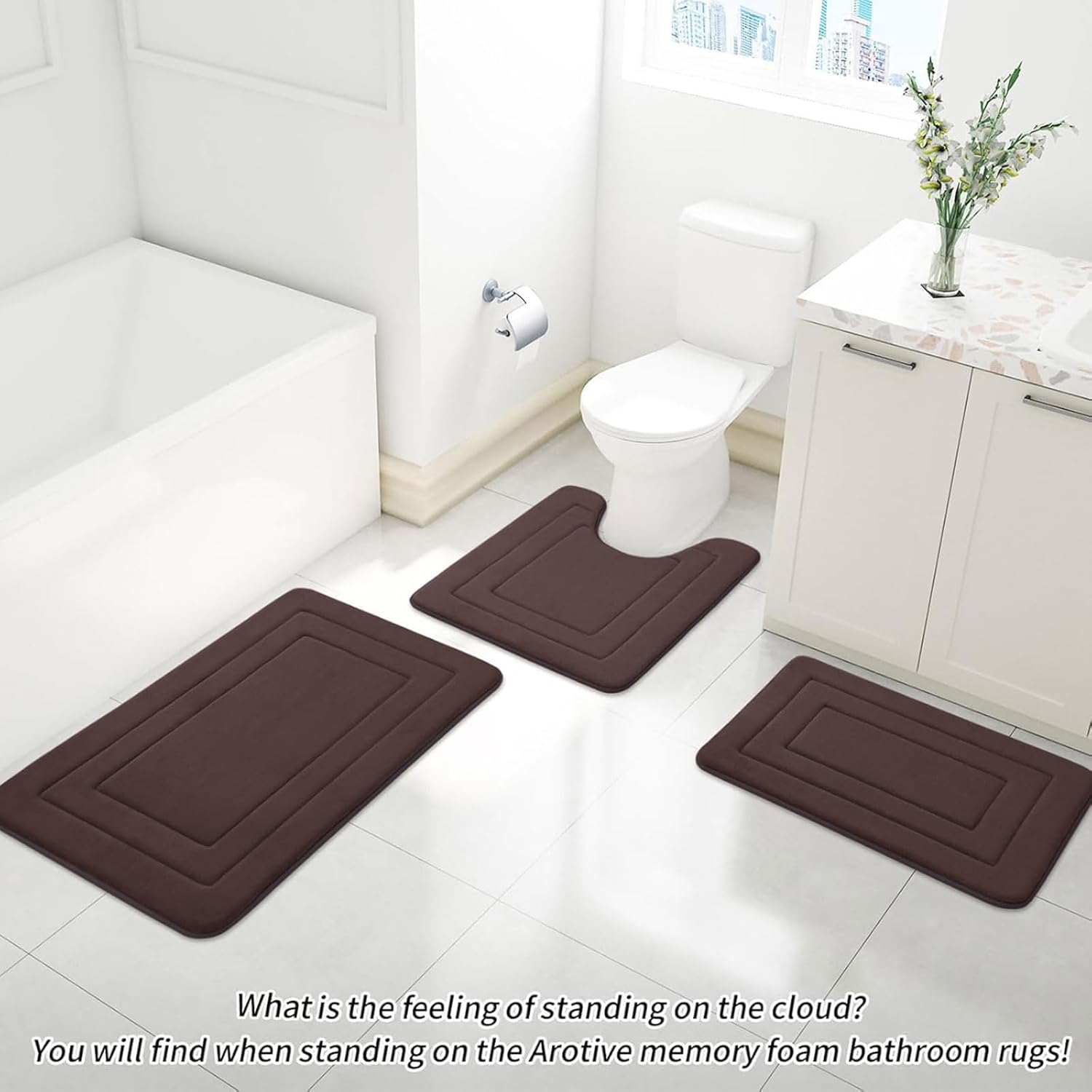 Arotive Memory Foam Bathroom Rug Mat 30x20, Ultra Soft and Absorbent Bath Mat, Machine Wash Dry, Comfortable Bath Rug Carpet for Bathroom Floor, Tub and Shower, Brown - Image 8