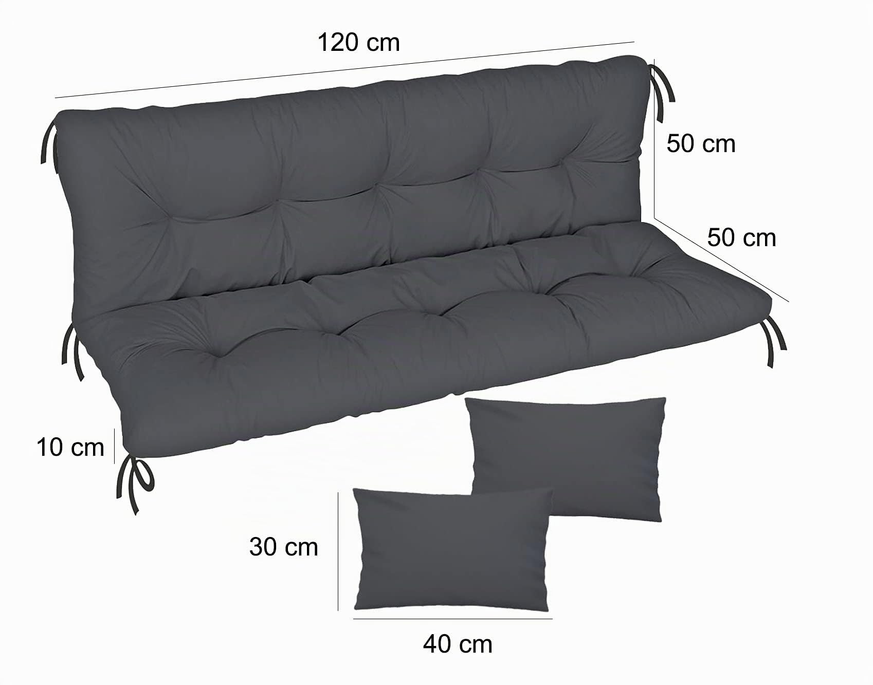 Ferocity Auflage für Hollywoodschaukel 120x50x50 Gartenbankauflage und 2 Kissen Palettenauflage Bankauflage Sitzkissen und Rückenkissen Polsterauflage Matratze Gartenpolster, Graphit [133]