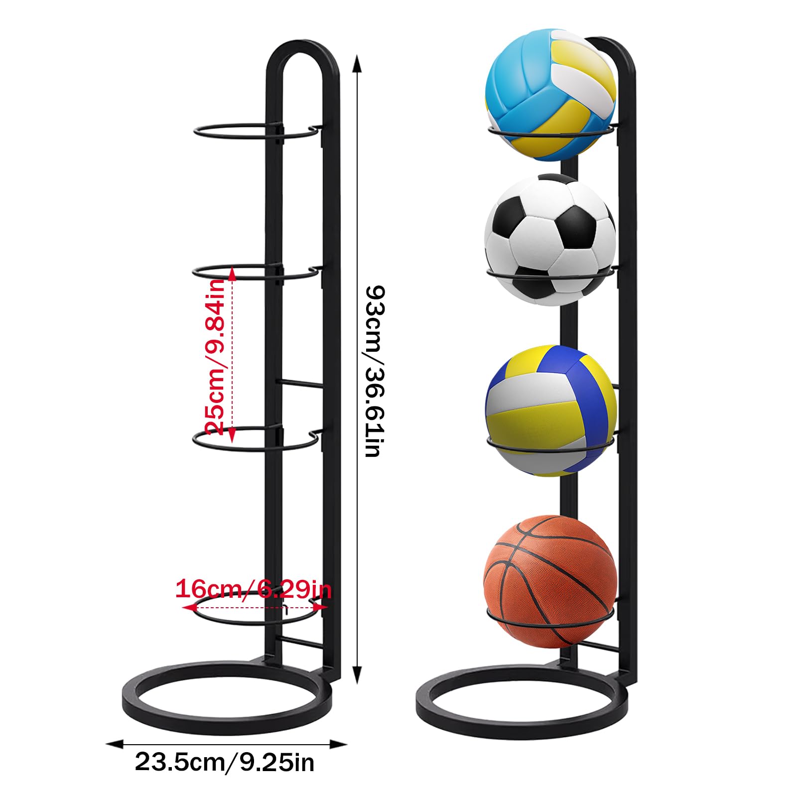 Rastrelliera da Basket Verticale Porta Palloni Scaffale Stoccaggio Rimovibile per Canestro Rugby Pallavolo Calcio