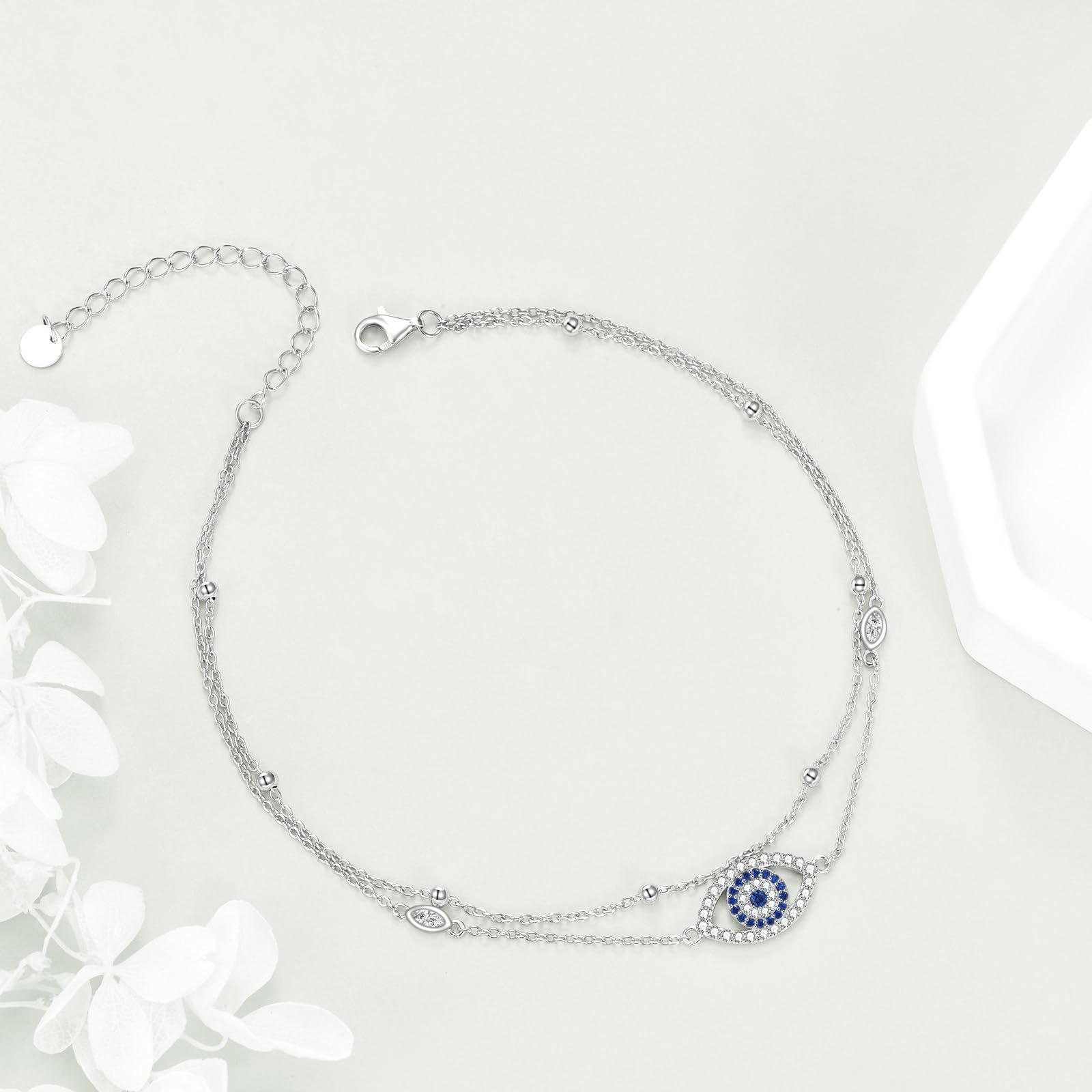 VONALA Cavigliera da donna in argento Sterling con ciondolo a doppio strato con ciondolo a forma di cuore celtico con zirconia cubica regolabile