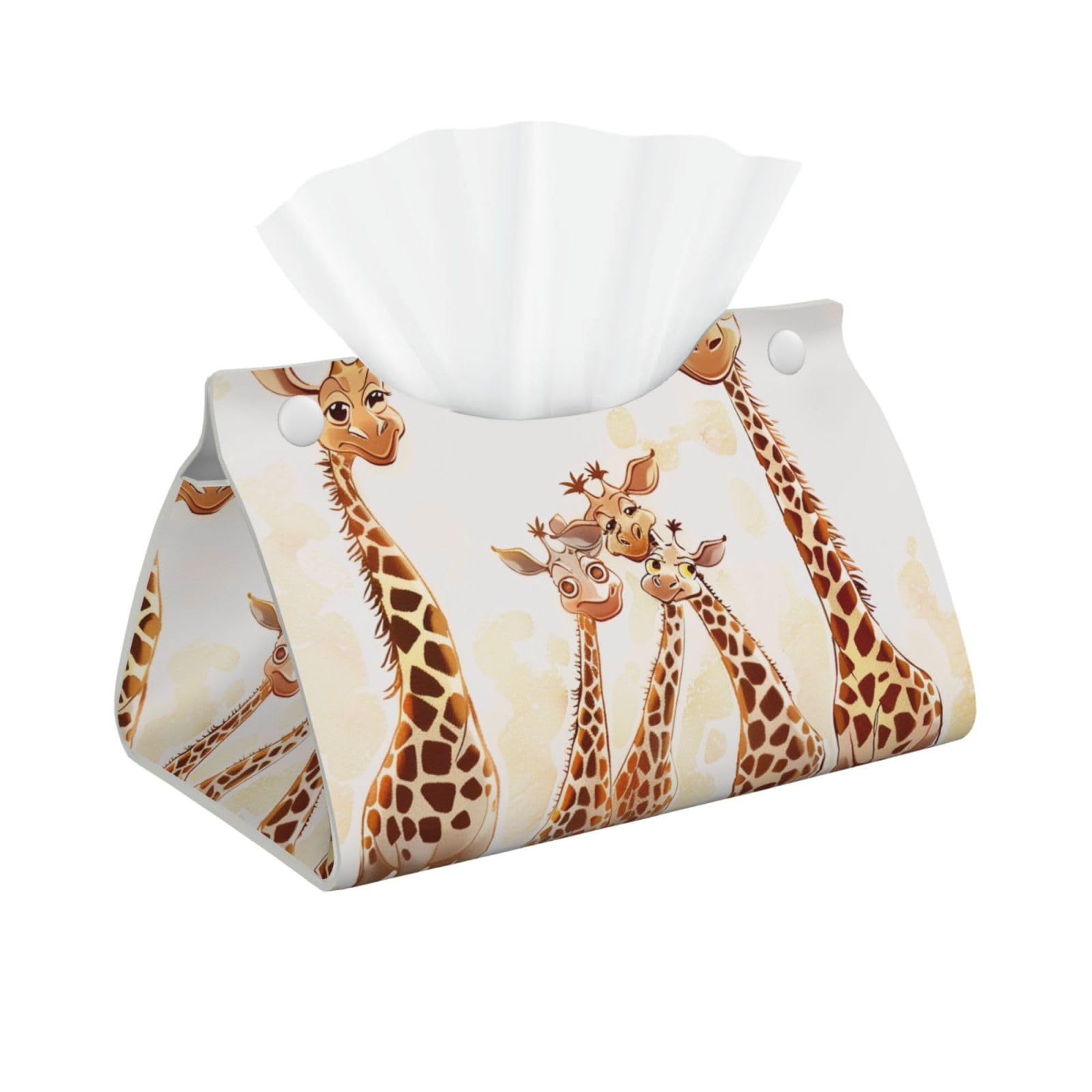 Cute Cartoon Funny Giraffes Print Tissue Box Cover Foldable Tissue Storage Box Leather Tissue Cube Box Holder for Living Room Bedroom Office Car Home Decor