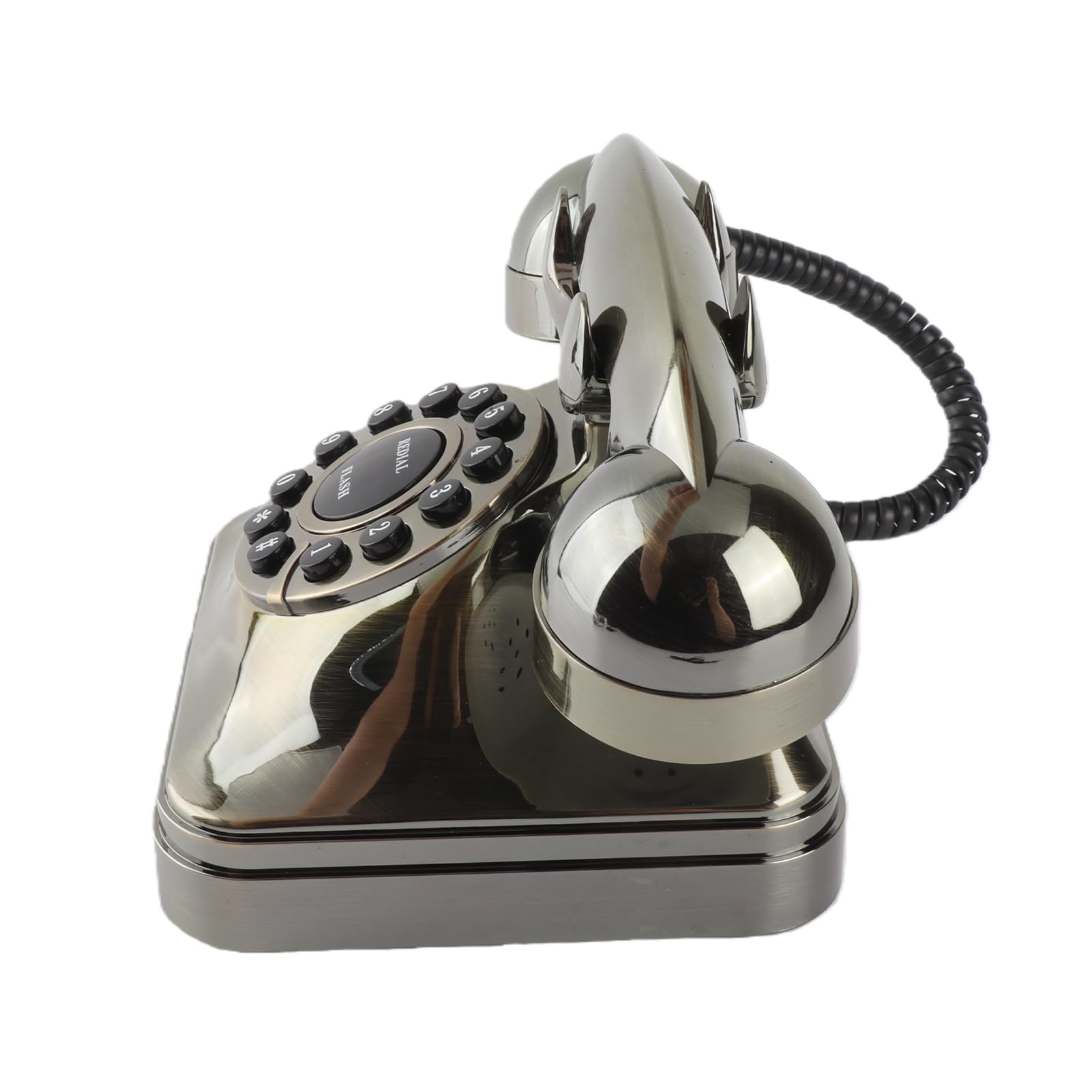Aramox WX-3011# Teléfono de Bronce Antiguo, Teléfono Fijo Vintage con Reducción de Ruido y Almacenamiento de Números para Uso en la Oficina en el Hogar