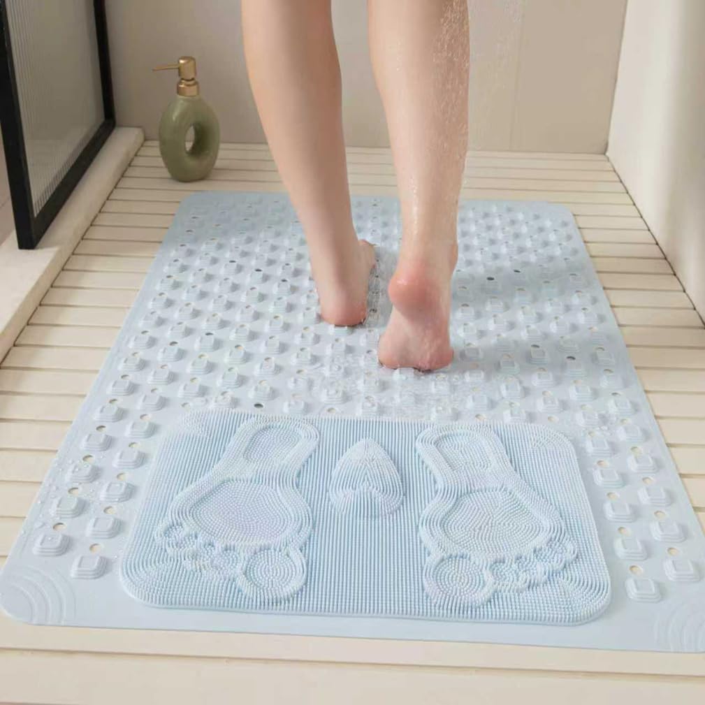 Sicherheit Antirutschmatte Für Dusche Mit Ablauflöchern, Weich-PVC Duschmatte rutschfest Mit Saugnäpfen, Robust Massage Badematte Für Nassbereiche -Schnell Trocknend,E,58x88cm/23x35in