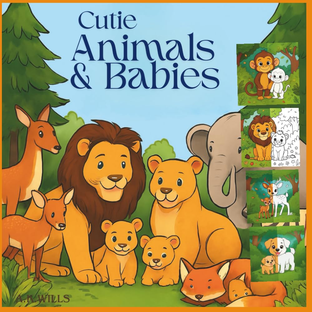 Cutie Animals and their Babies coloring: Animals and their kids Colouring Book