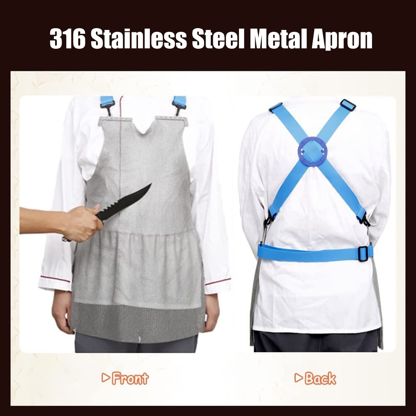 Delantal Delantal Resistente A Cortes, Delantal De Metal De Acero Inoxidable 316, Delantal Protector De Trabajo De Seguridad De Carnicero, Correas De Hombro Ajustables (Size : 55x60cm)