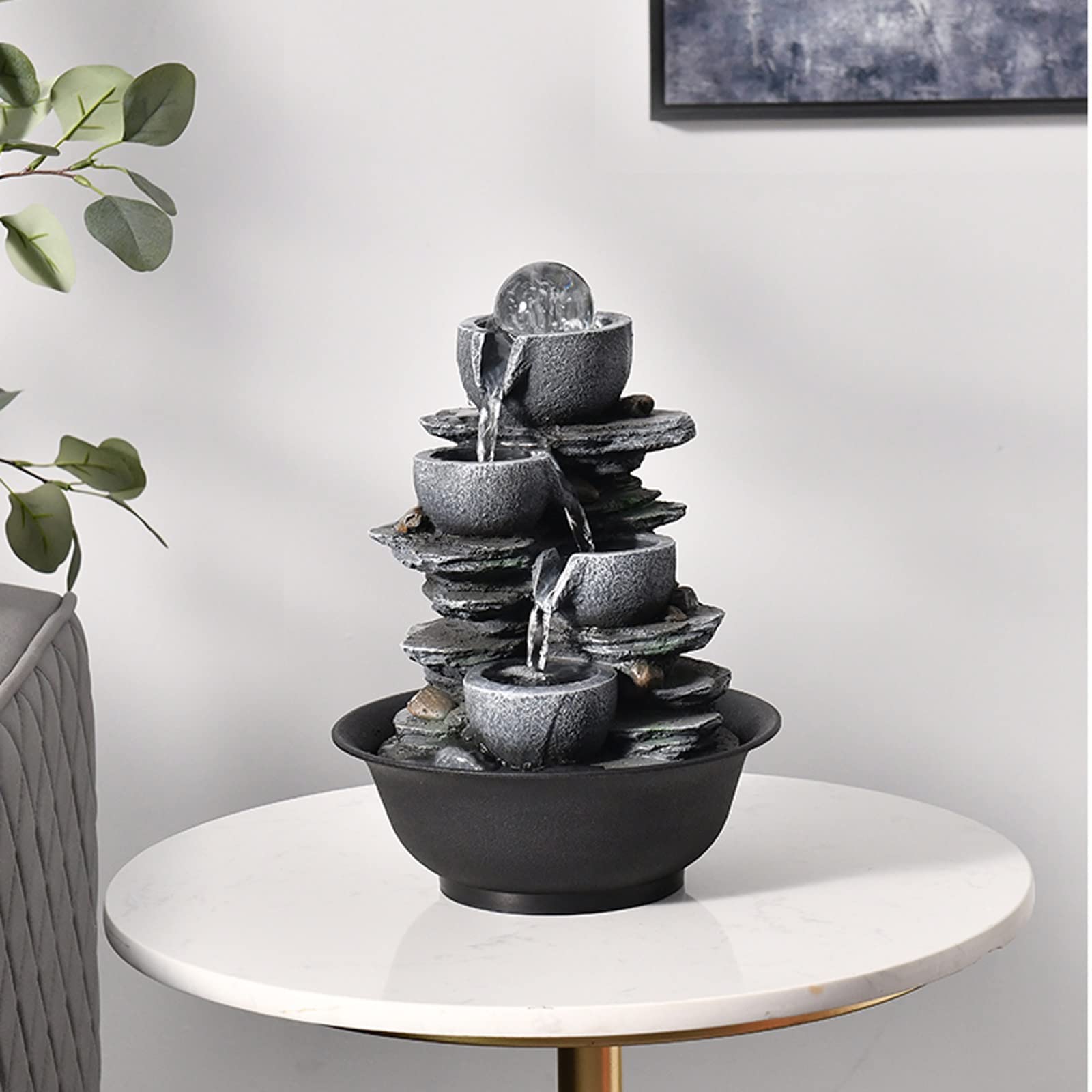 Fontane da tavolo per interni a 4 stadi Ciotola Cascata Fontana da tavolo Fontana per meditazione Zen Fontana per relax interna Fontana da tavolo con pompa automatica per ufficio Casa camera da letto