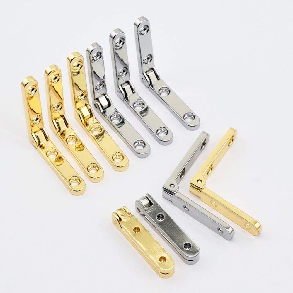 Coal2toalpw Golden 10 Pcs Zinc Alloy Jewelry Box Hinges 30X30mm 95 Degree Small Cabinet Hinge(Golden)