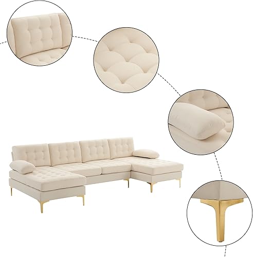 Miniatura 5 de Sofá modular modular grande reversible de 110 pulgadas, sofá modular de 4 plazas en forma de U con tela de lino para espacios pequeños, con diván