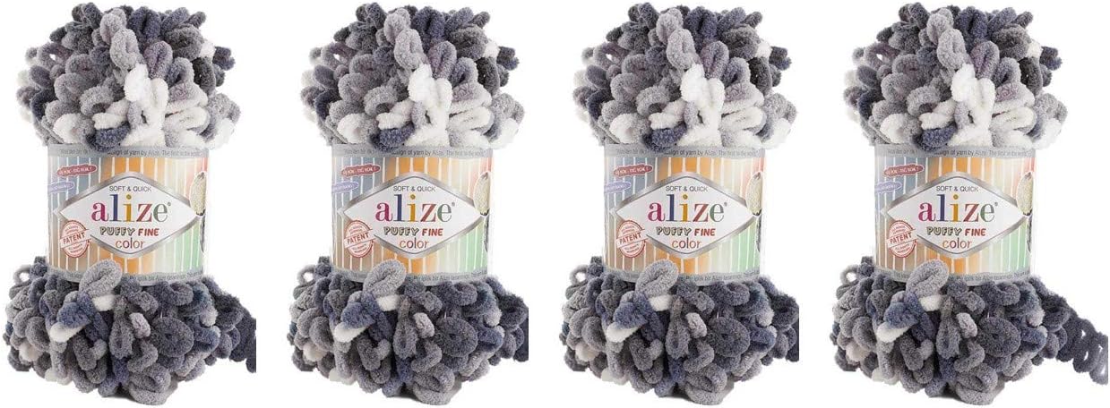 Alize Puffy Fine Color Baby Blanket Small Loop 100% Micropolyester Soft Yarn Lot of 4skn 400gr 64yds (5949)