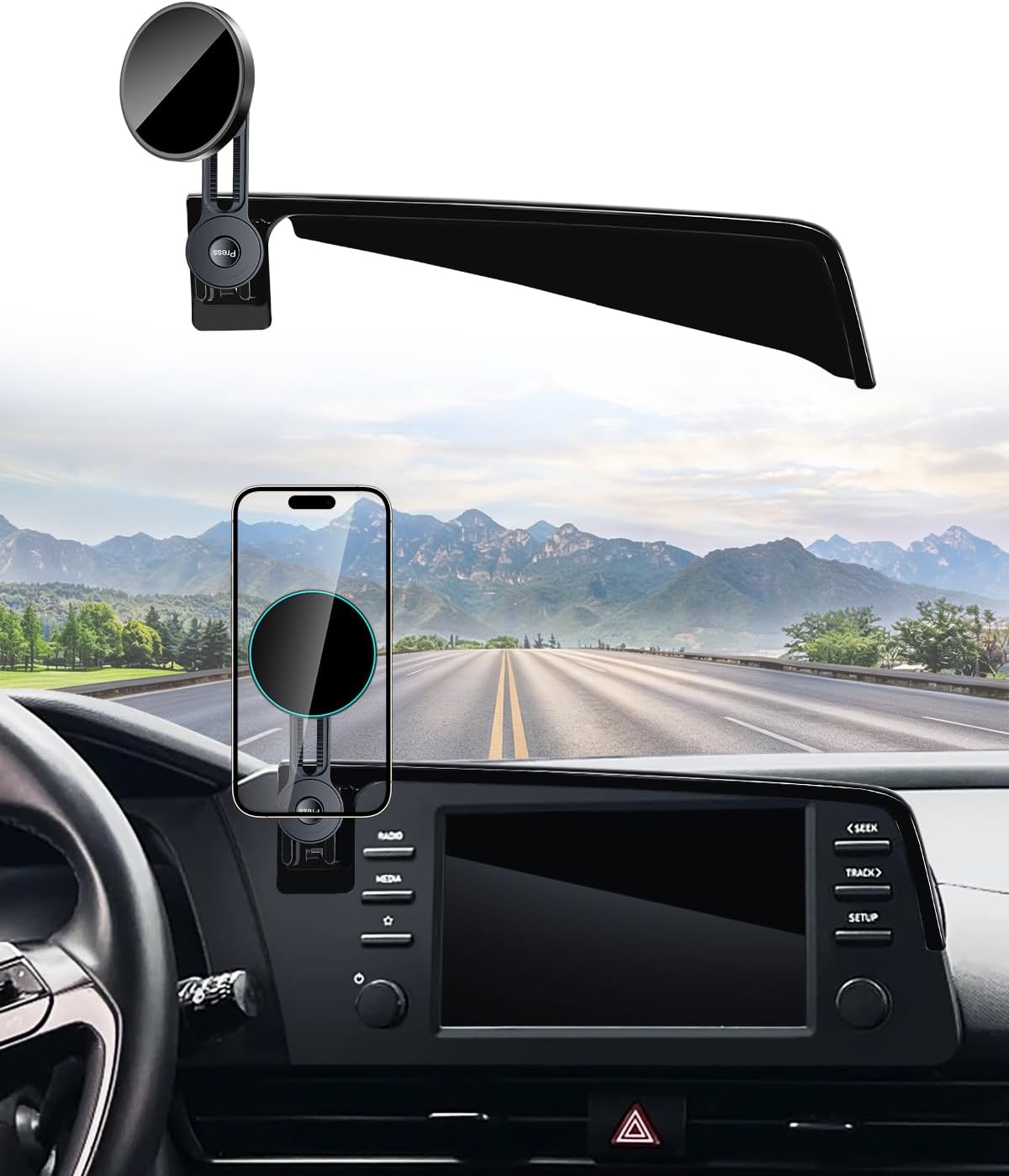 Phone Mount for Toyota Hyundai Elantra 2021-2024 2025 Accessories 10.25-Inch/8-Inch Screen Fixed Clip, Magnetic Car Phone Holder for MagSafe, Strong Magnets Fast Wireless Charger Cell Phone Base