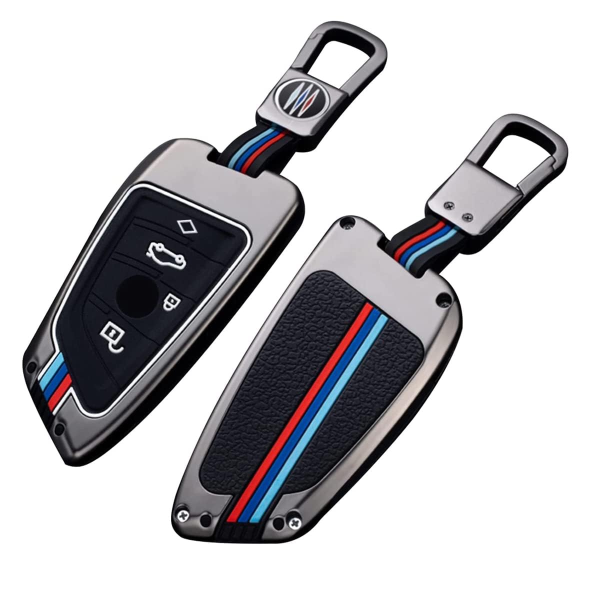 BKN Metal Soft Car Key Cover Shell with Keychain & Full Protection Compatible with B.M.W. X1 X3 X6 X5 | 3, 5, 6, 7 Series GT Series M, X Series 4 Button Smart Key | Visible in Low-Light Conditions