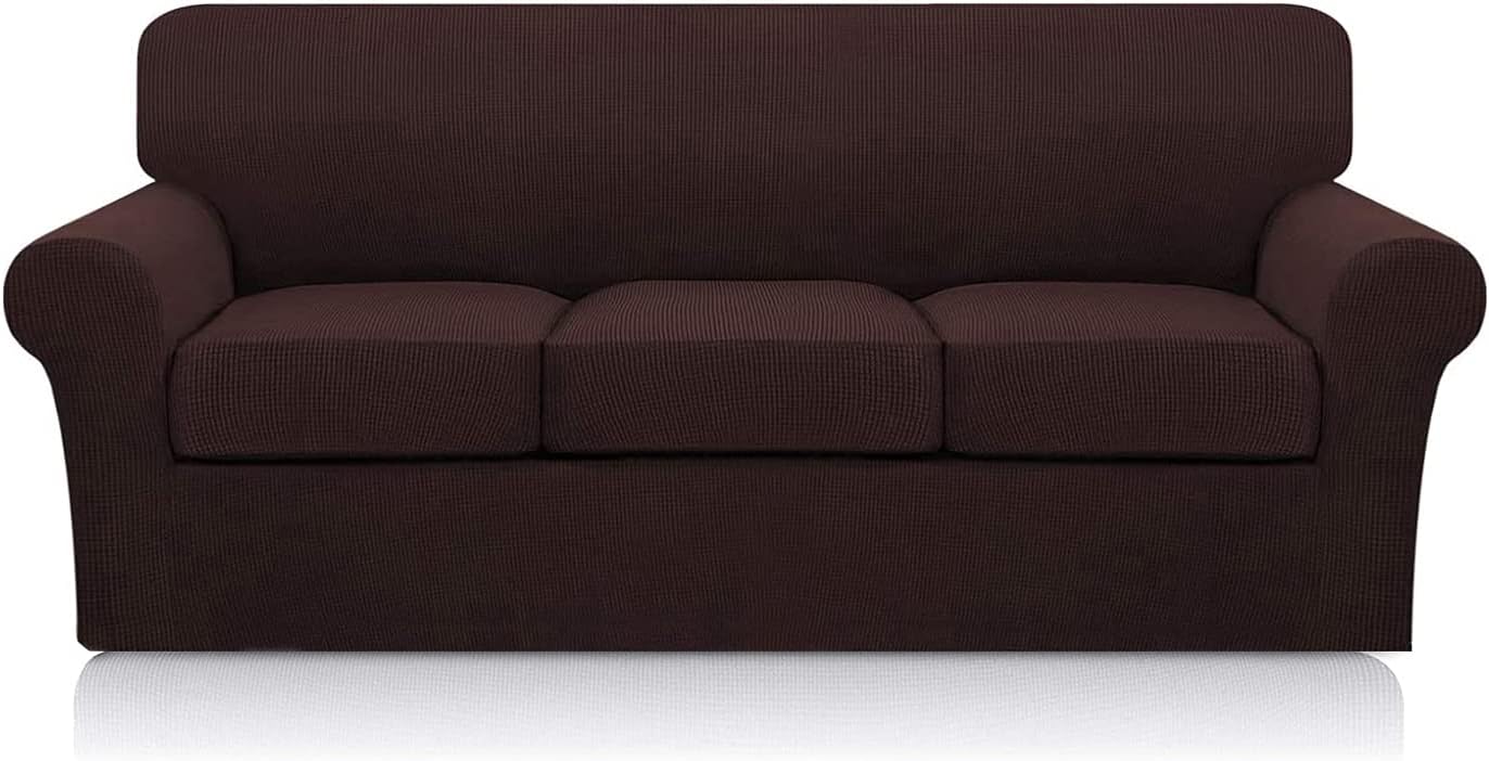 Sofa Slipcovers for 3 Seat Cushion Couch - Separate Sofa Seat Cushion Replacement โ Stretchy, Durable, Waterproof Premium Quality Non-Slip Covers - Great Dogs Pets Furniture Protection (Brown)