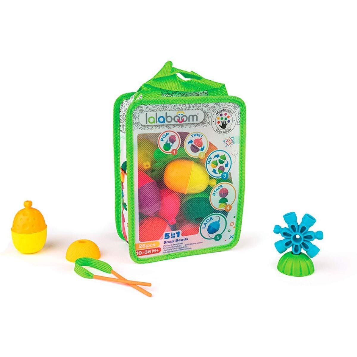 Preschool Educational Beads - Montessori Shapes and Colors Construction Game and Learning Toy for Babies and Children from 10 Months to 4 Years Old - BL230, 28 Pieces,Multicolor,Large