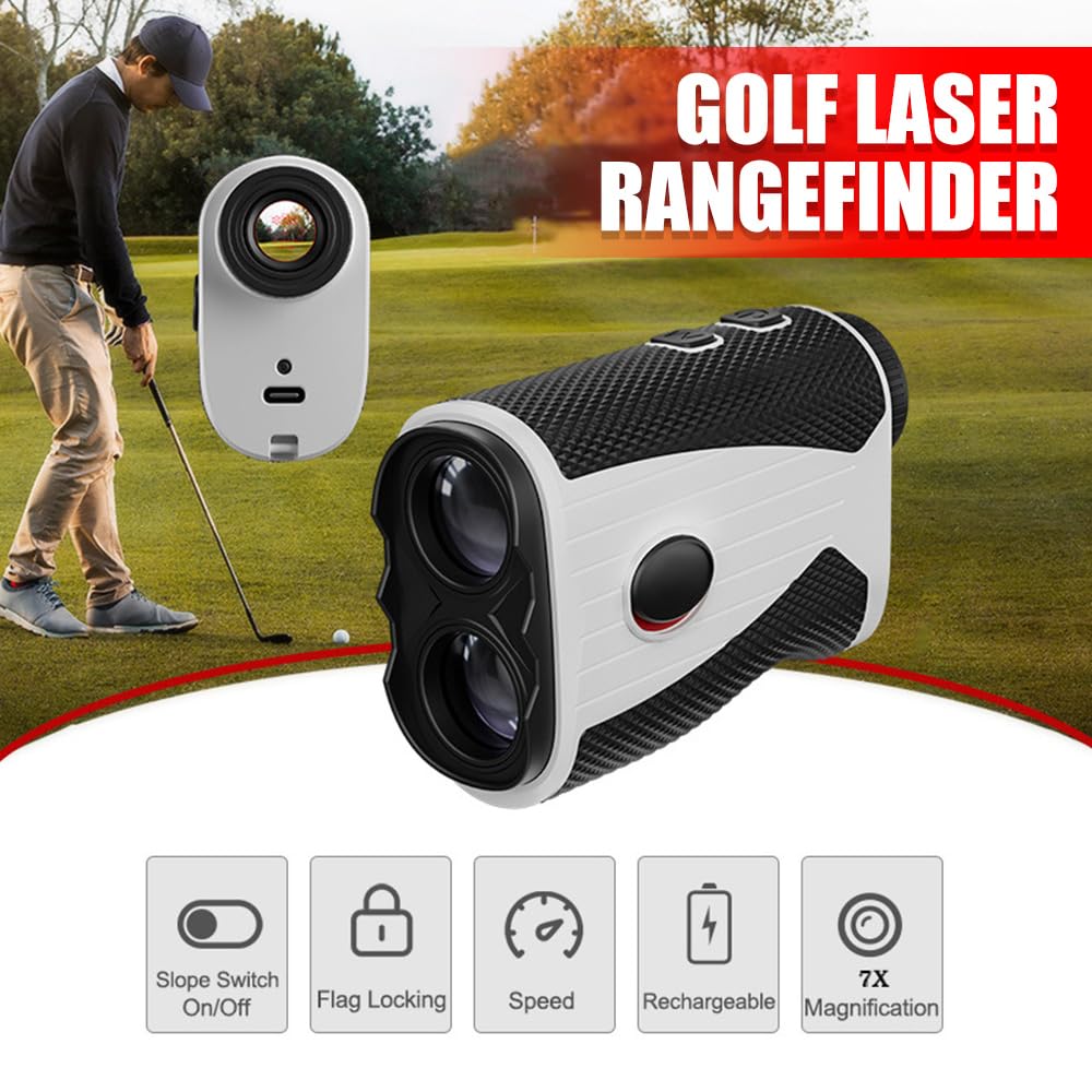 Telemetro da golf con ingrandimento 7x, telemetro laser da 1200 metri con compensazione della pendenza, vibrazione Flag-Lock e batteria ricaricabile, ideale per golfisti, caccia e attività all'aperto