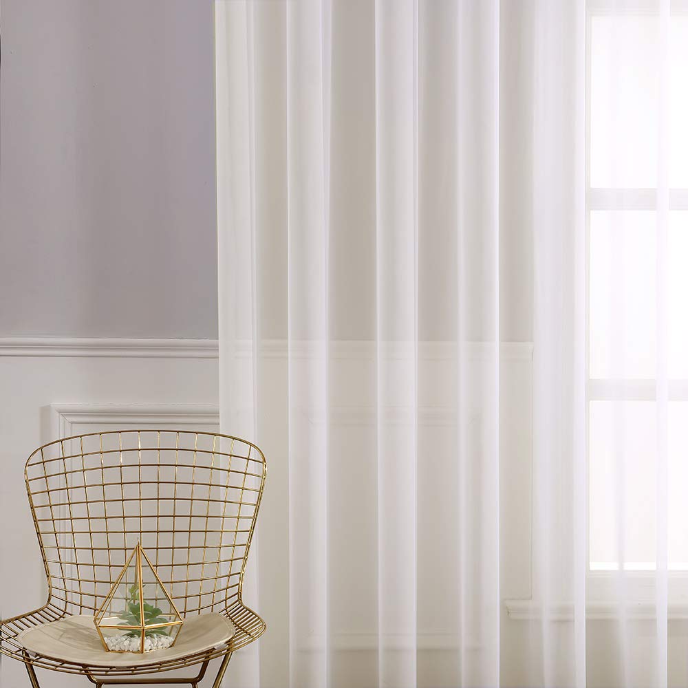 MIULEE Christmas Curtains 2 Panels Solid Color Sheer Window Curtains Smooth Elegant Window Voile Panels/Drapes/Treatment for Bedroom Living Room 55" Wx85 L Ivory - Image 4