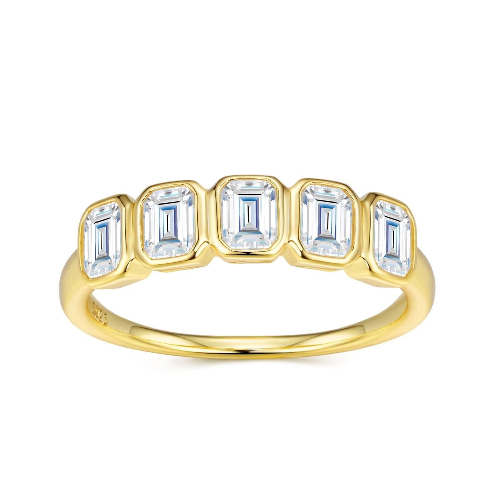 Pierścionek Promise to Myself, pierścionki boho dla kobiet, polerowany pierścionek z prostokątnym moissanitem 3 x 5 mm, 1,25 ct złoto, żółte złoto