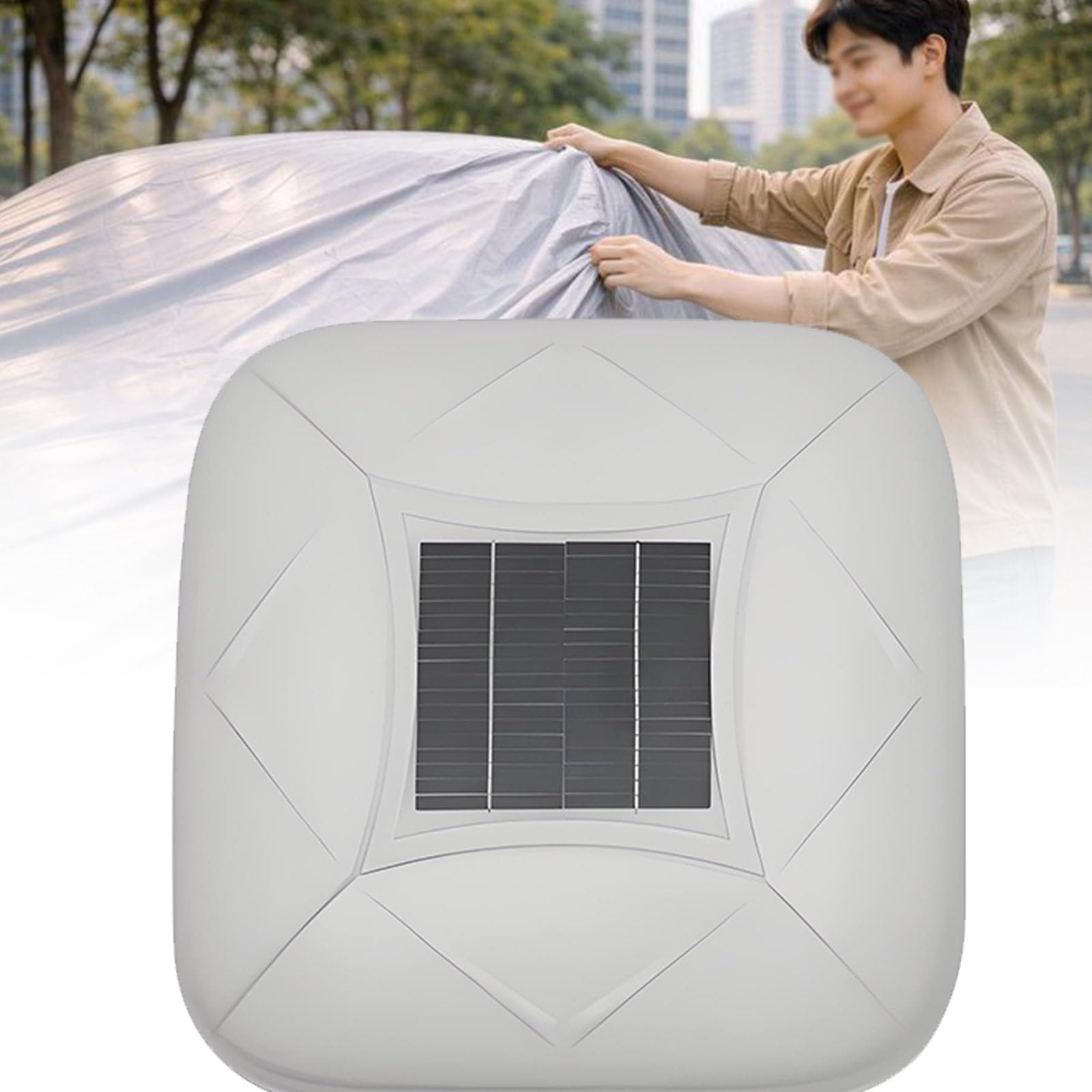 Solar Fully Automatic Car Cover, Fully Automatic Outdoor Car Cover, Waterproof, Windproof, Quick and Convenient to Protect Your Car, with Remote Control, Fit for Sedan, SUV, MPV White-YM