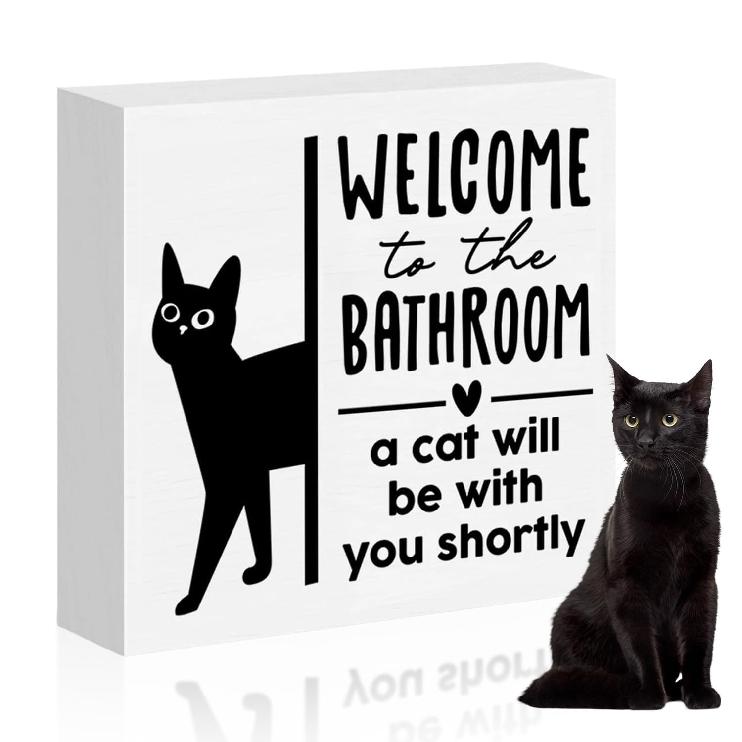 Black Cat Bathroom Decor, Funny Bathroom Signs Welcome To TheBathroom, A Cat Will Be With You Shortly Birthday Sign For Cats Lovers Mom Dad, Toilet Restroom Shelf Home Decorations 5x5 Inches