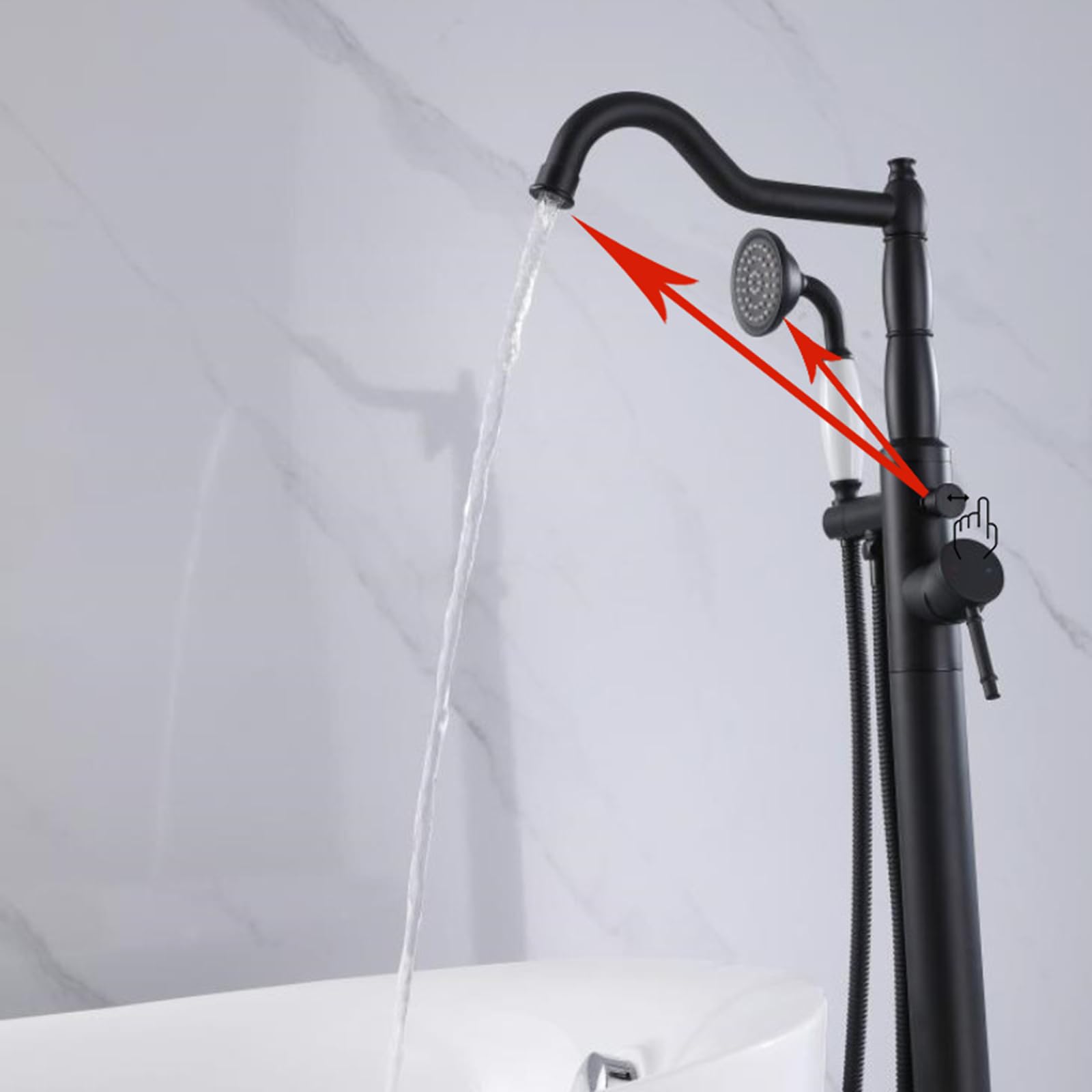 Freistehende Badewannenarmatur mit Einhebelmischer für Warm- und Kaltwasser, bodenmontiertes Design