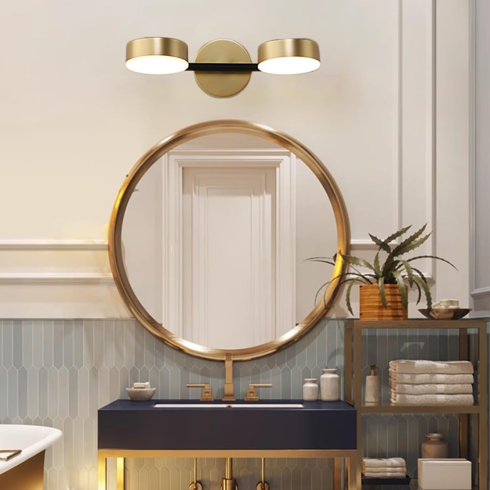 Mengjay Apliques LED Pared Interior,Aplique Espejo Baño, 360°Lámpara de Pared Giratoria Moderno Dorado Lámpara de Cabecera con 3 Temperaturas para Dormitorio Salón Cocina Baño (2 Luces)