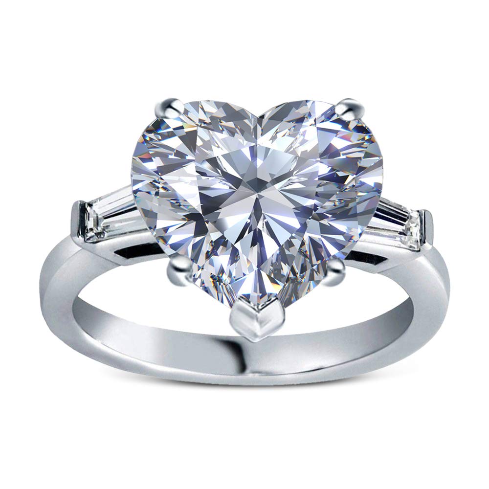 Anillo de compromiso de boda chapado en oro de 18 quilates con circonita cúbica de 3 piedras, viene en caja de regalo, Metal, Zirconia cúbica
