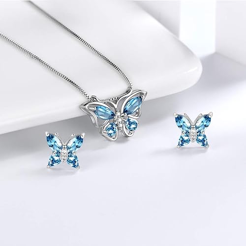 Miniatura 2 de Aurora Tears Joyería de mariposa, plata de ley 925 para mujer, collar con dije de piedra natal de mariposas, aretes, anillos, regalo de boda
