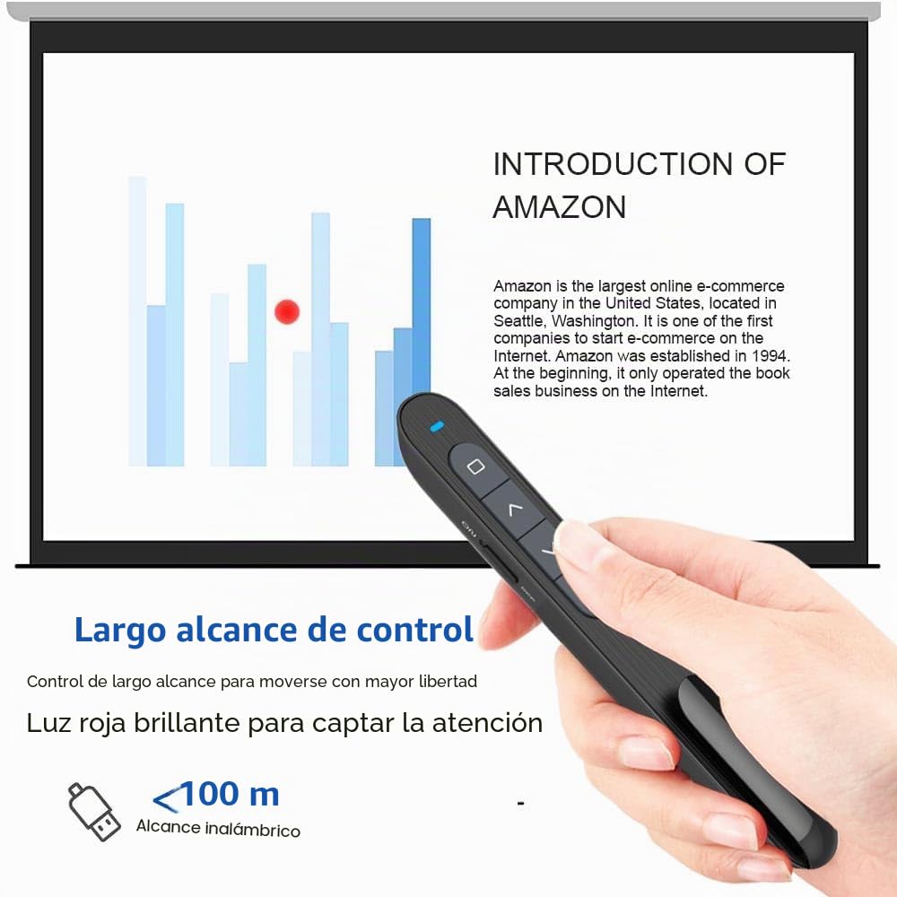 Puntero Presentaciones con Hipervínculo y Volumen, 2,4 GHz Presentador Inalambrico Pasador Diapositivas Mando Distancia Powerpoint Remote Presenter para Computadora PPT Windows Linux Vista
