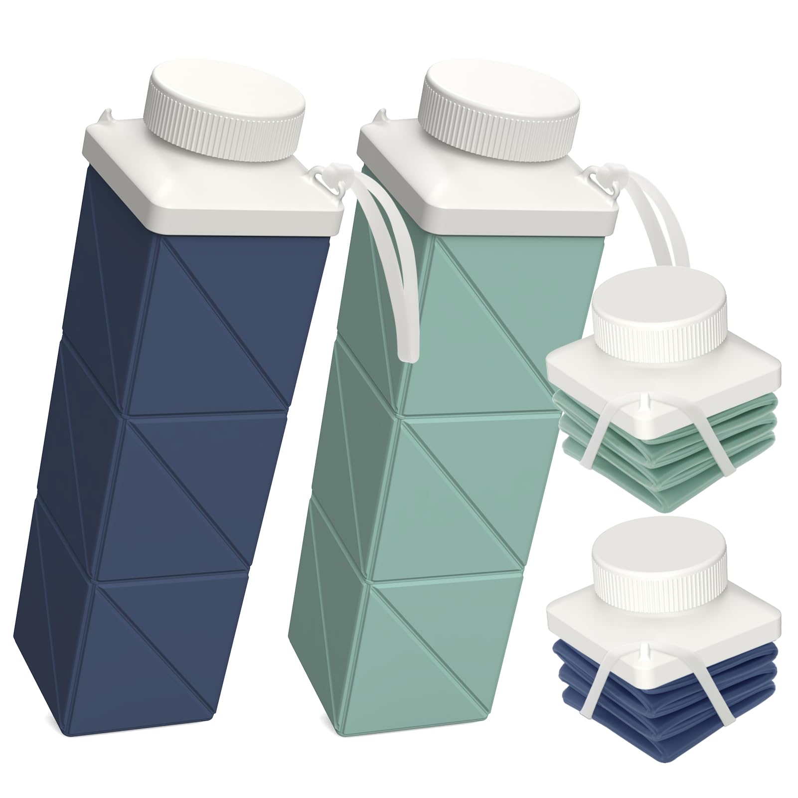 BEAUTAIL Collapsible Water Bottles 720ml, Foldable Travel Water Bottle, Portable & Lightweight, Leakproof & Reusable for Traveling Camping Hiking Sports Outdoor School Office, 2 Pack, Dark Blue+Green