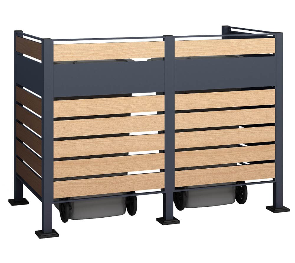 WESTMANN Planum Lot de 2 cache-poubelles, en métal, 160 x 80 x 120 cm, gris/marron, brise-vue et cache-poubelles pour 2 poubelles