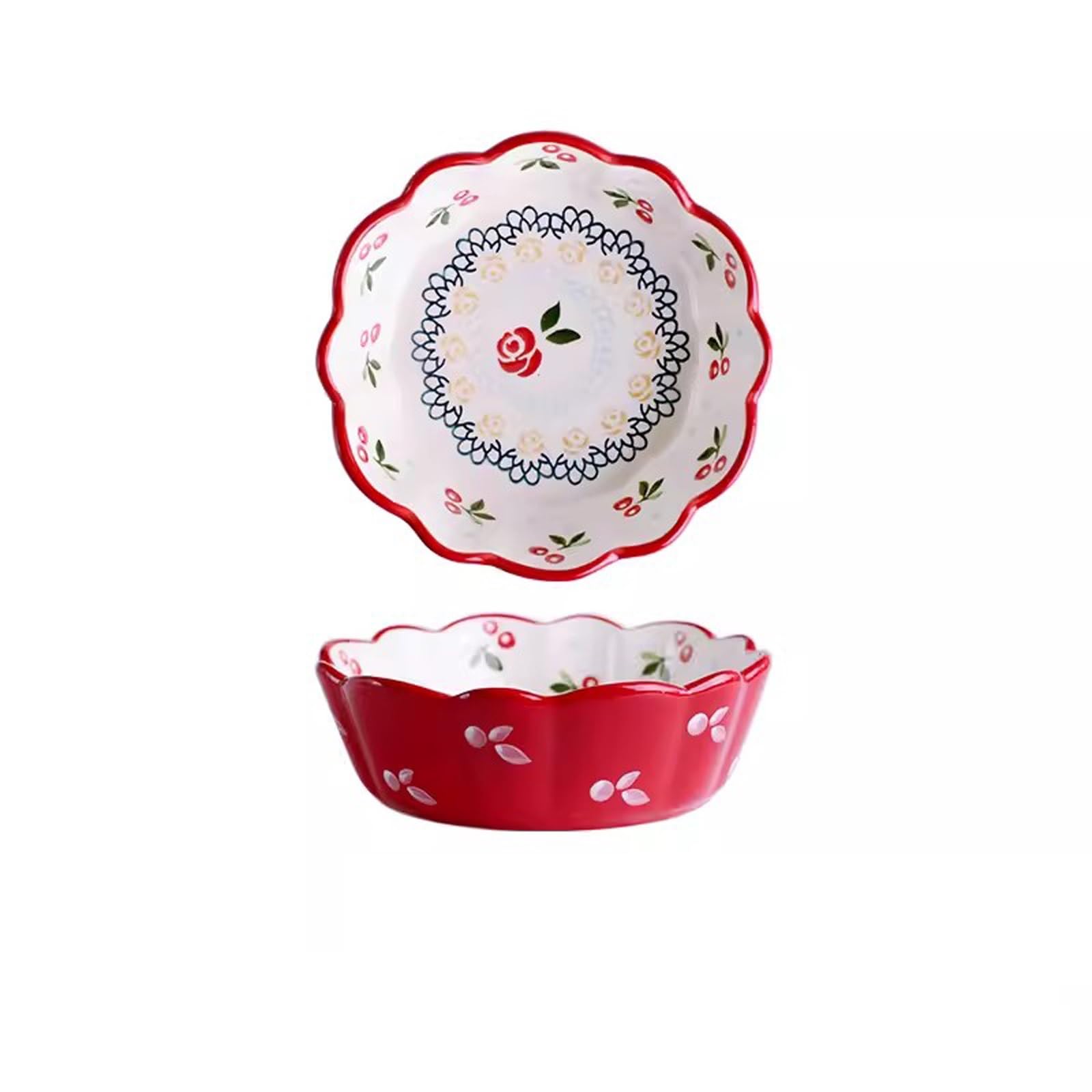 JOMRTS Salad Bowls 2 PCS Ceramic Fruit Salad Bowl Cute Tableware Home 6-inch Noodle Bowl Kitchen Soup Bowls (9)