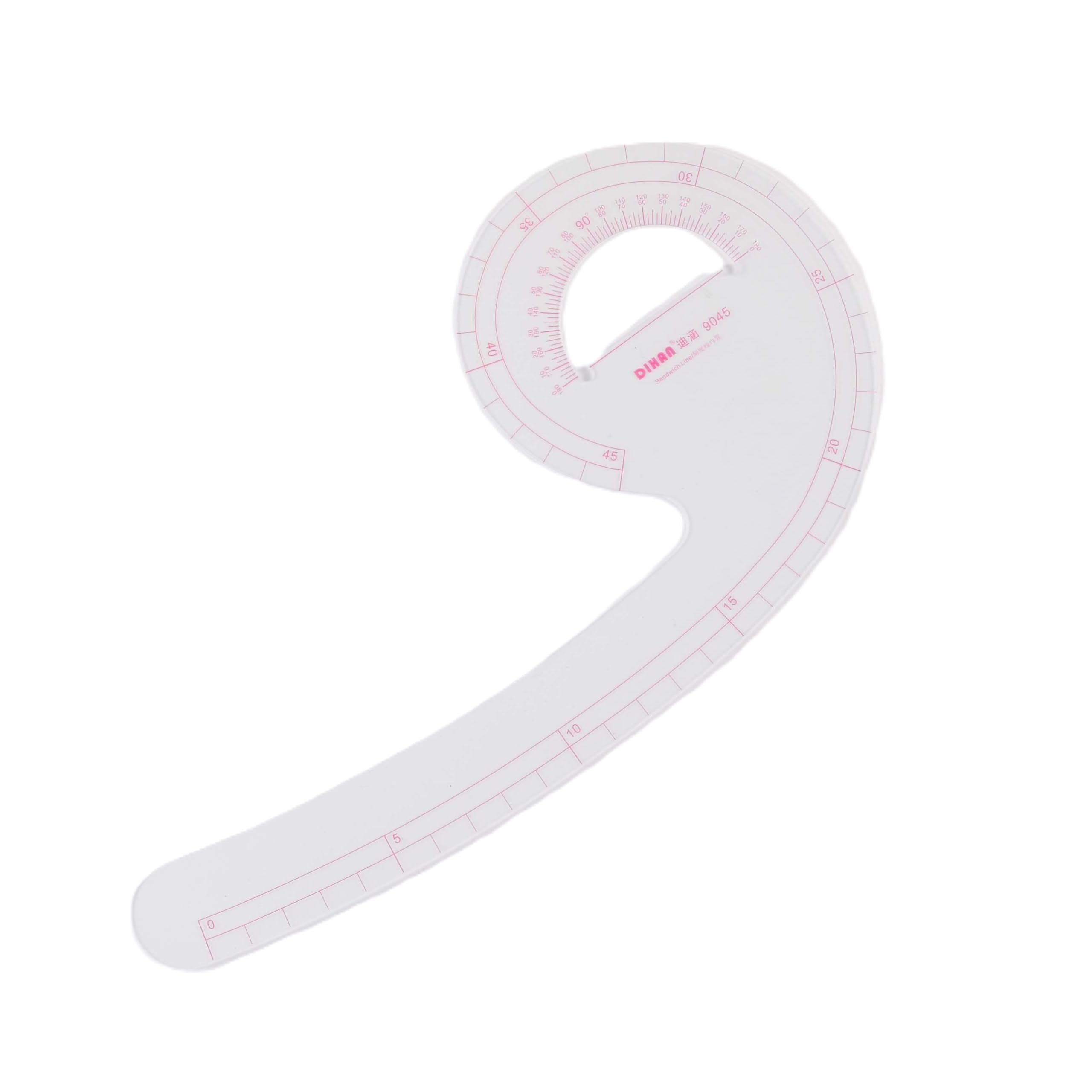 Dihan #9045 Transplant 45Cm Armhole Curves Ruler With Protractor French Curve Ruler Vary Form Plastic Tailor Fashion Design Ruler, Pattern Making Ruler, Tailoring Ruler, Garment Ruler
